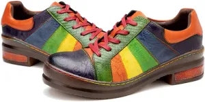 NEW CrazycatZ Women's Leather Oxford Shoes Perforated Lace up Wingtip Colorful Leather Oxfords Vintage, Sz 10, Retails $116