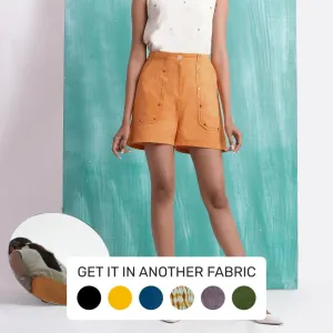 Orange Handspun Cotton Elasticated Mirror Work Shorts