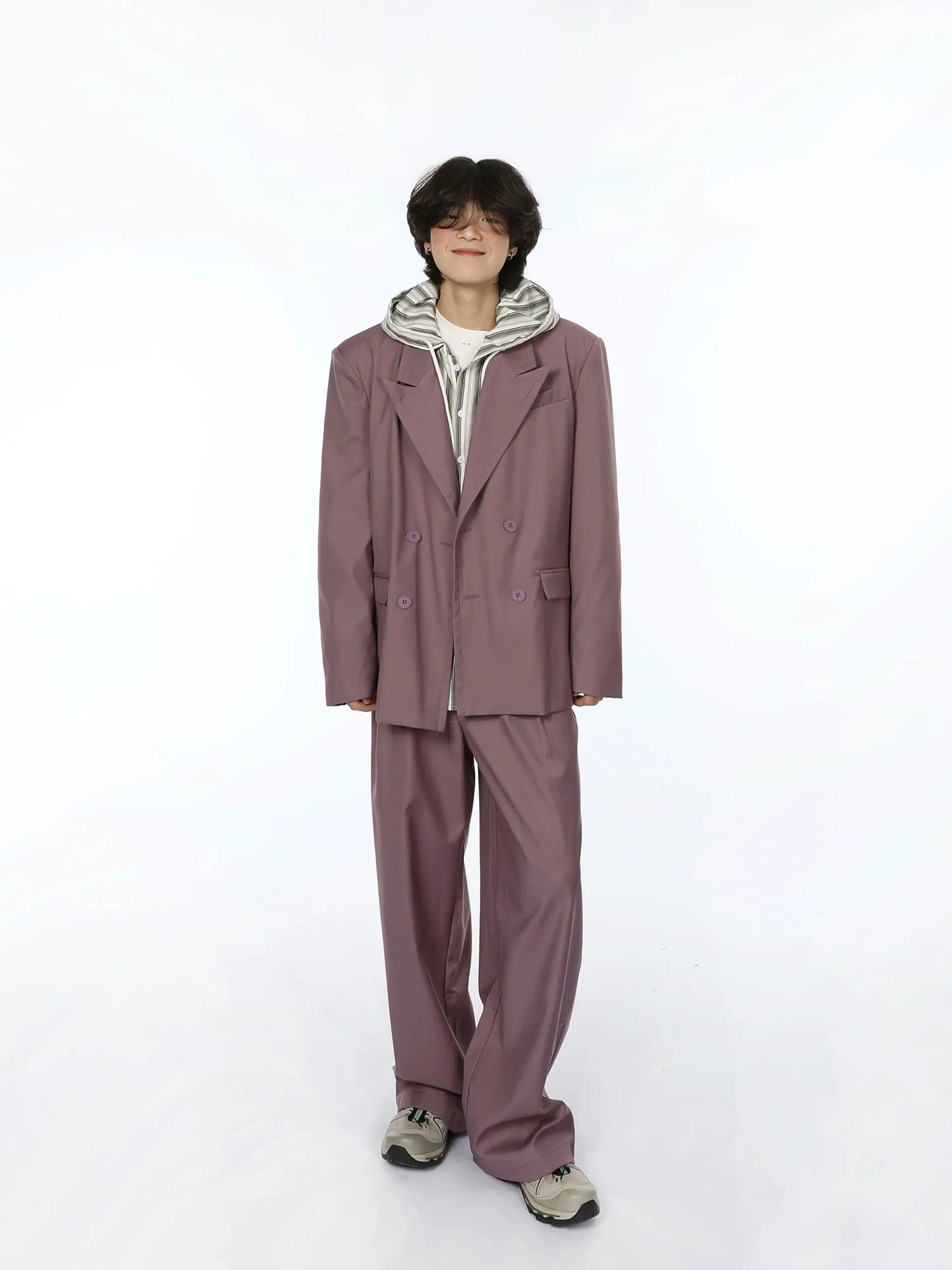 Oversized Double Breasted Boxy Blazer and Wide Leg Suit Pants Two Piece Set
