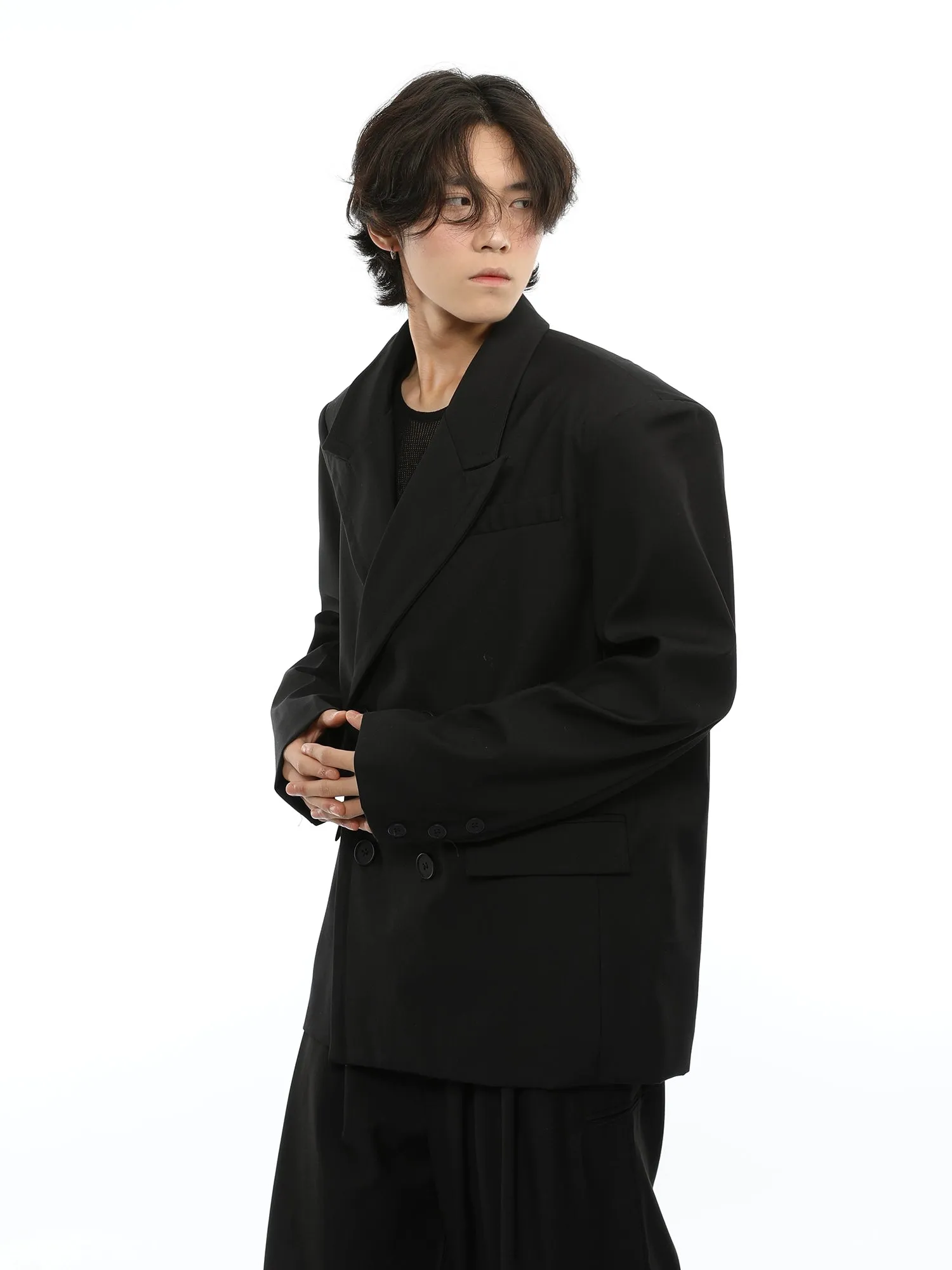 Oversized Double Breasted Boxy Blazer and Wide Leg Suit Pants Two Piece Set