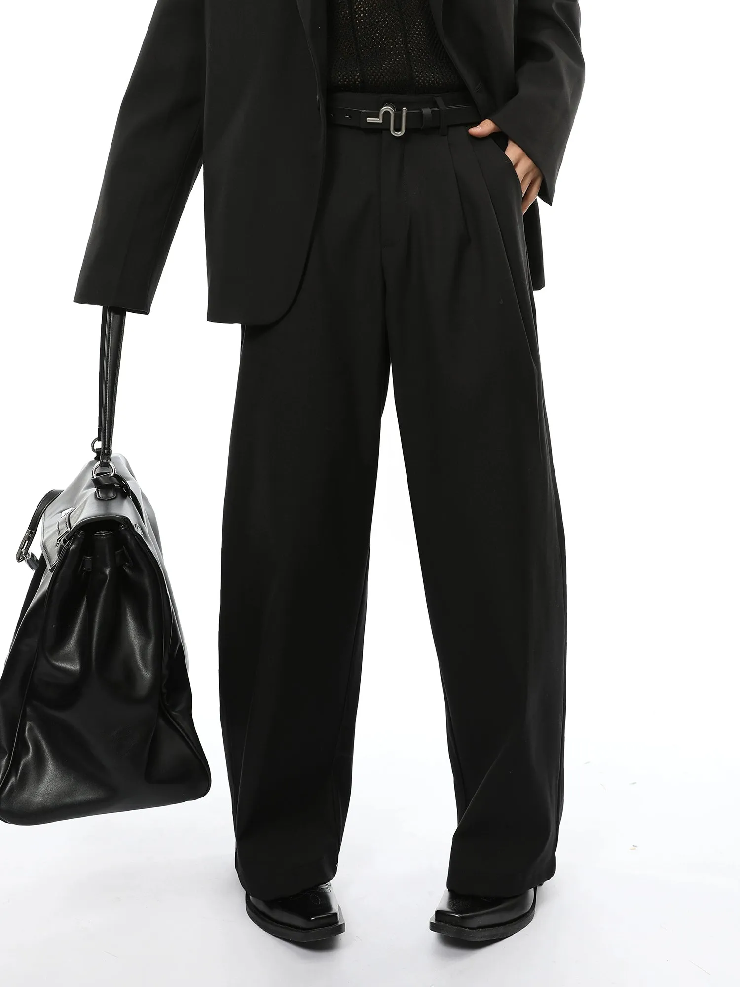 Oversized Double Breasted Boxy Blazer and Wide Leg Suit Pants Two Piece Set