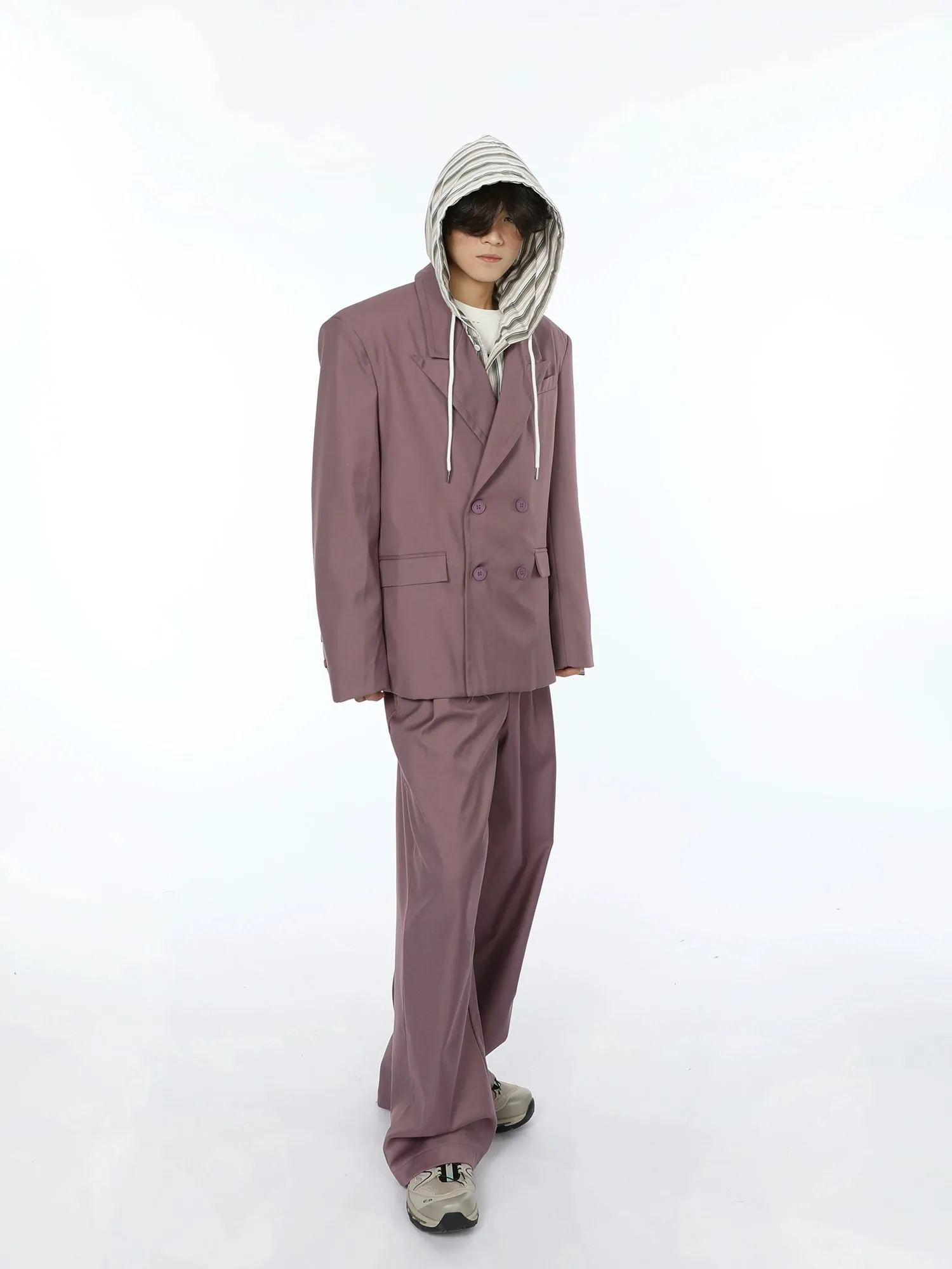 Oversized Double Breasted Boxy Blazer and Wide Leg Suit Pants Two Piece Set