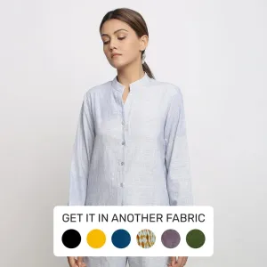 Sky Blue Yarn Dyed Handspun Cotton Mandarin Collar Shirt