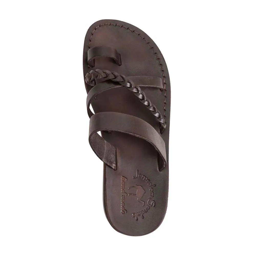 Sophia - Leather Braided Flat Sandal | Brown