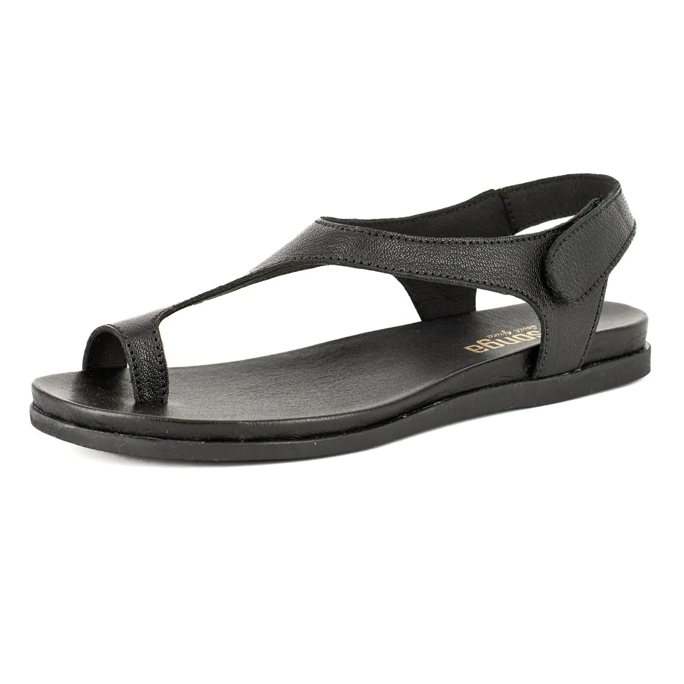 Ukumosa : Ladies Leather Sandal in Black Cayak