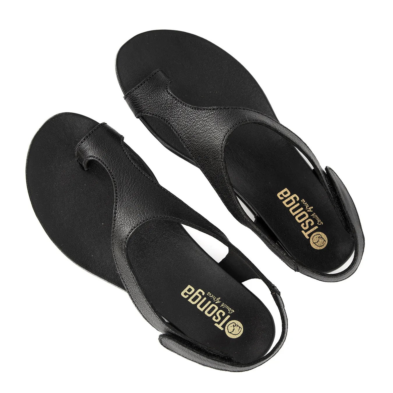 Ukumosa : Ladies Leather Sandal in Black Cayak