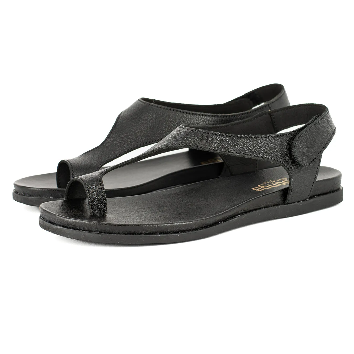 Ukumosa : Ladies Leather Sandal in Black Cayak