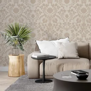 Vintage Beige Floral Wallpaper – Classic Elegance for Timeless Interiors